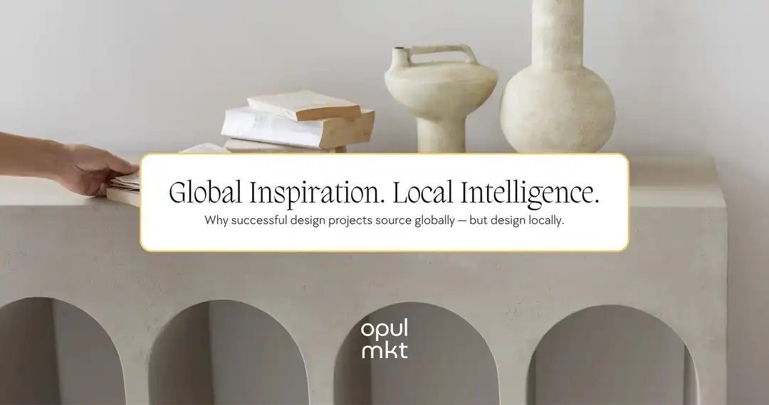 International luxury interior design featuring cross-cultural materials, natural light, and artisan craftsmanship