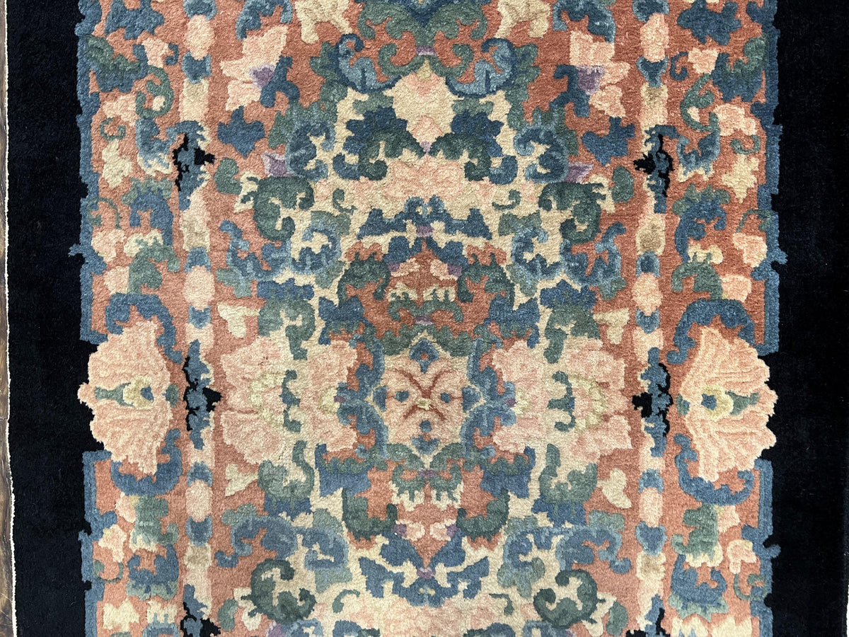 Chinese Art Deco Rug 3x5, Black and Beige Chinese Carpet 3 x 5, Vintage Rug, 1950s Rug, Floral Rug, Handmade Rug, Art Deco Rug, Wool Rug - Jewel Rugs, view 5