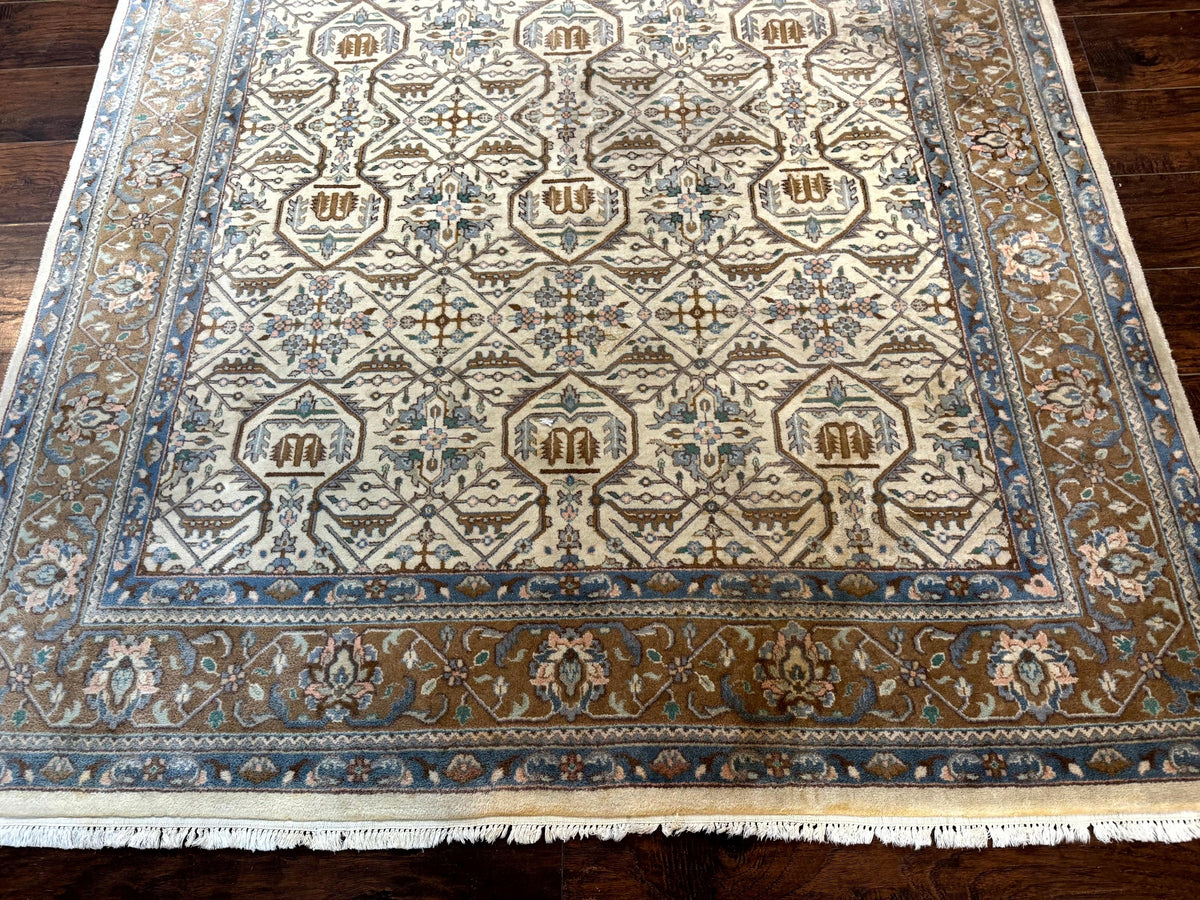 Indo Persian Rug 6x9, Beige, Allover Pattern, Vintage Wool Oriental Carpet - Jewel Rugs, view 6