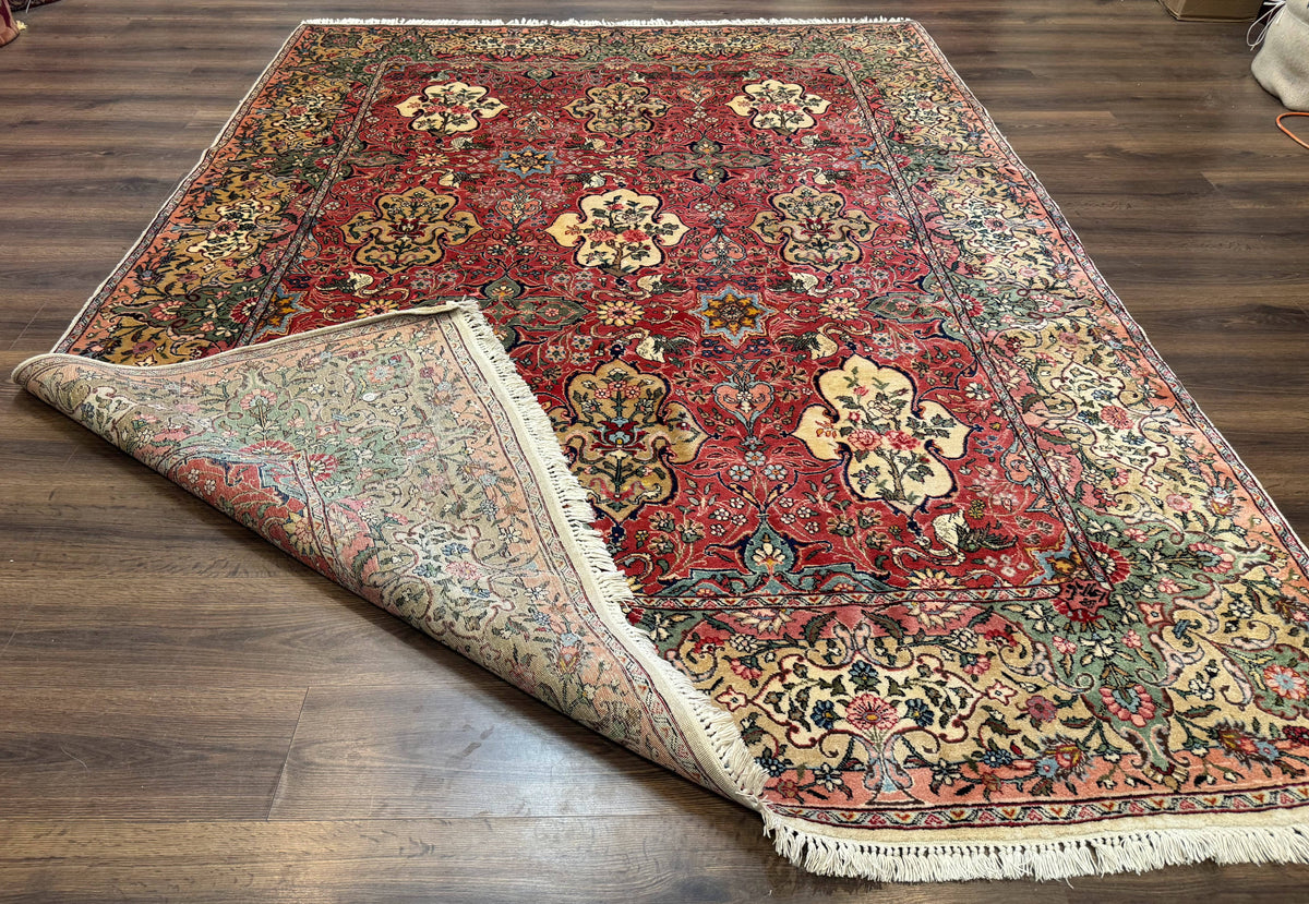 Antique Tabriz Persian Rug 7x10, Red Cream Tan, Unique Design, Fine 270 KPSI, Birds, Floral - Jewel Rugs, view 11