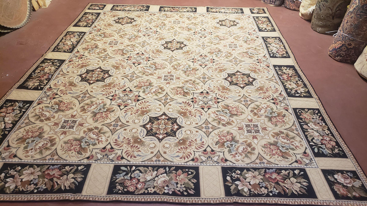 Needlepoint Rug 8x10ft Allover European Design Flowers 100% Wool Hand Knotted Aubusson Area Rug Brand New Flatweave Needle Point Carpet Chic - Jewel Rugs, view 2