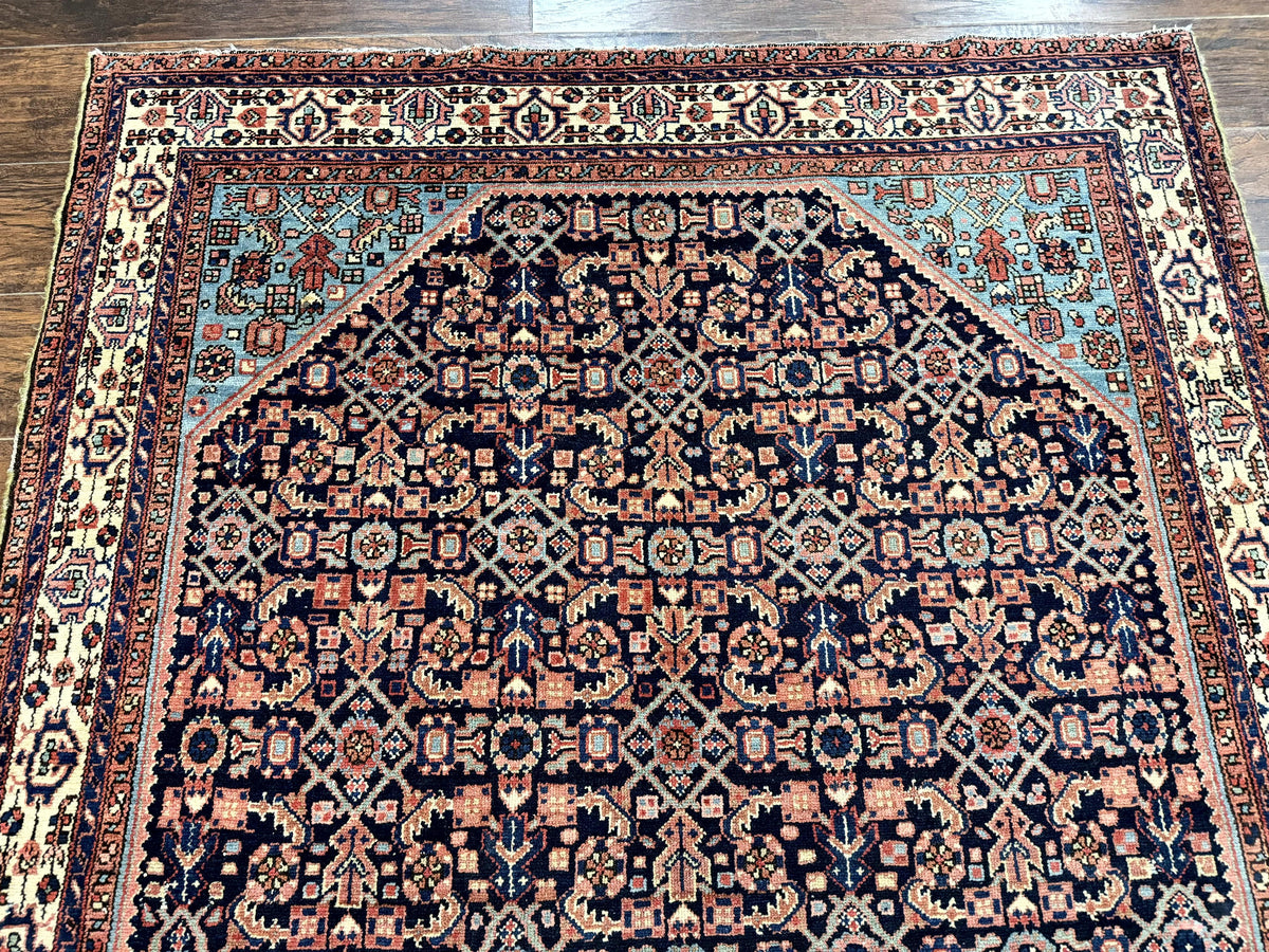 Antique Persian Rug 5 x 6.7, Navy Blue & Ivory, Handmade Persian Wool Carpet, Hamadan Angelas Rug - Jewel Rugs, view 13