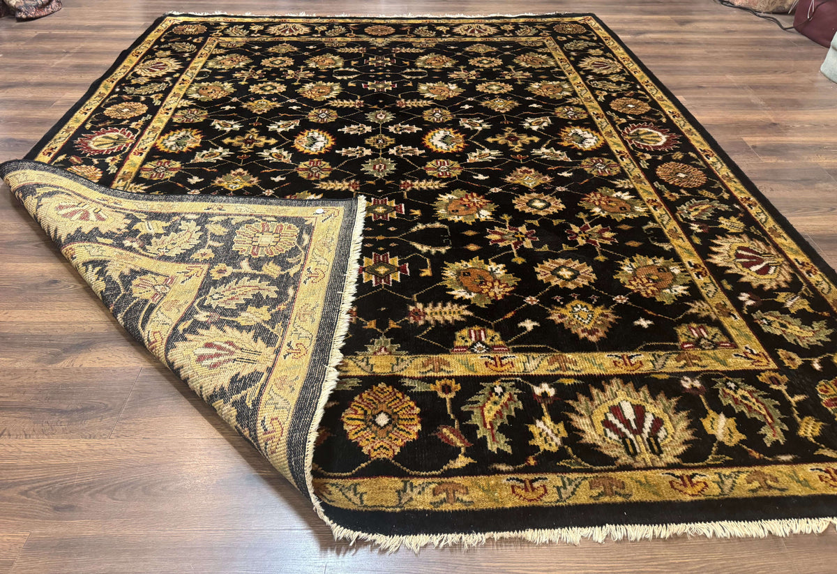 Indo Persian Mahal Rug 8x10, Black and Gold, Wool Hand Knotted Oriental Carpet - Jewel Rugs, view 12