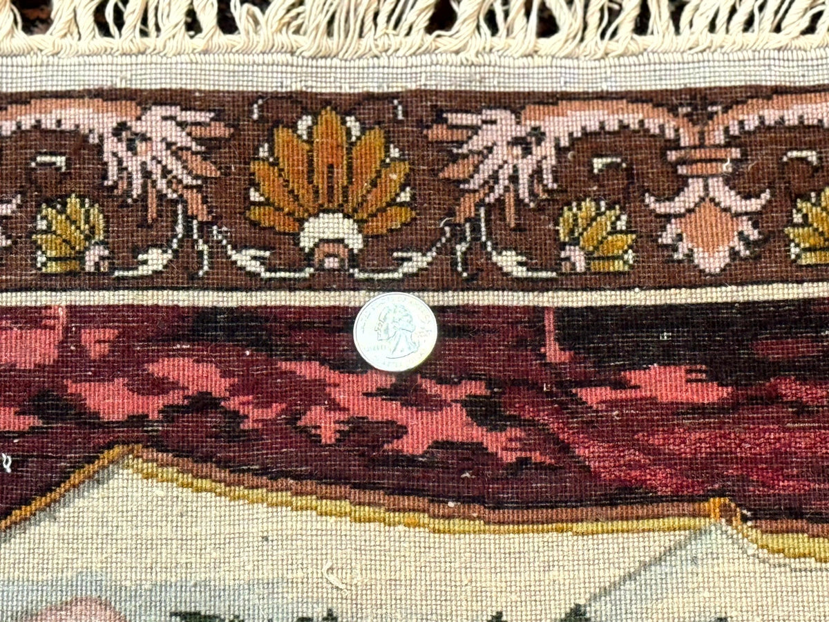Small Persian Tabriz Pictorial Rug of Young Girl, Very Fine 380 KPSI, Portrait of Young Lady with Roses, Handmade, Persian Rug for Wall Hanging - Jewel Rugs, view 9