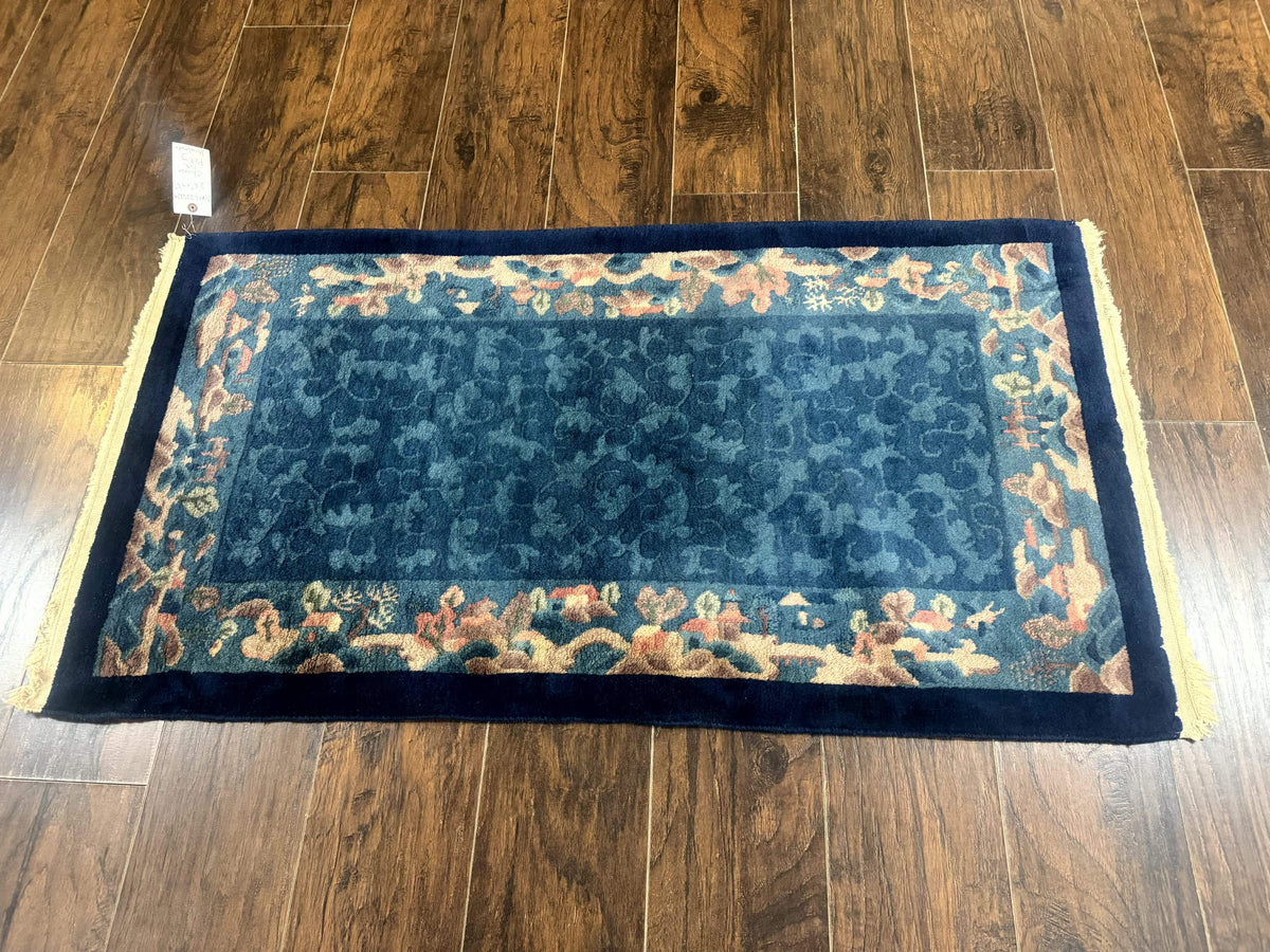 Blue Chinese Wool Rug 2.5 x 4, Peking Rug, Fete Rug, Semi Antique Chinese Carpet - Jewel Rugs, view 9