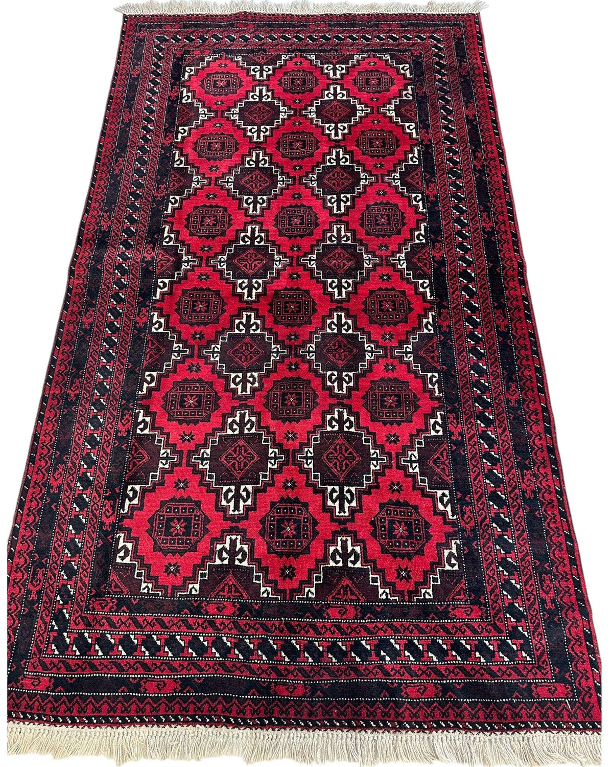Afghan Baluch Rug 3x7 | Red, Navy & Ivory | Hand-Knotted Wool - Rugistan, view 2
