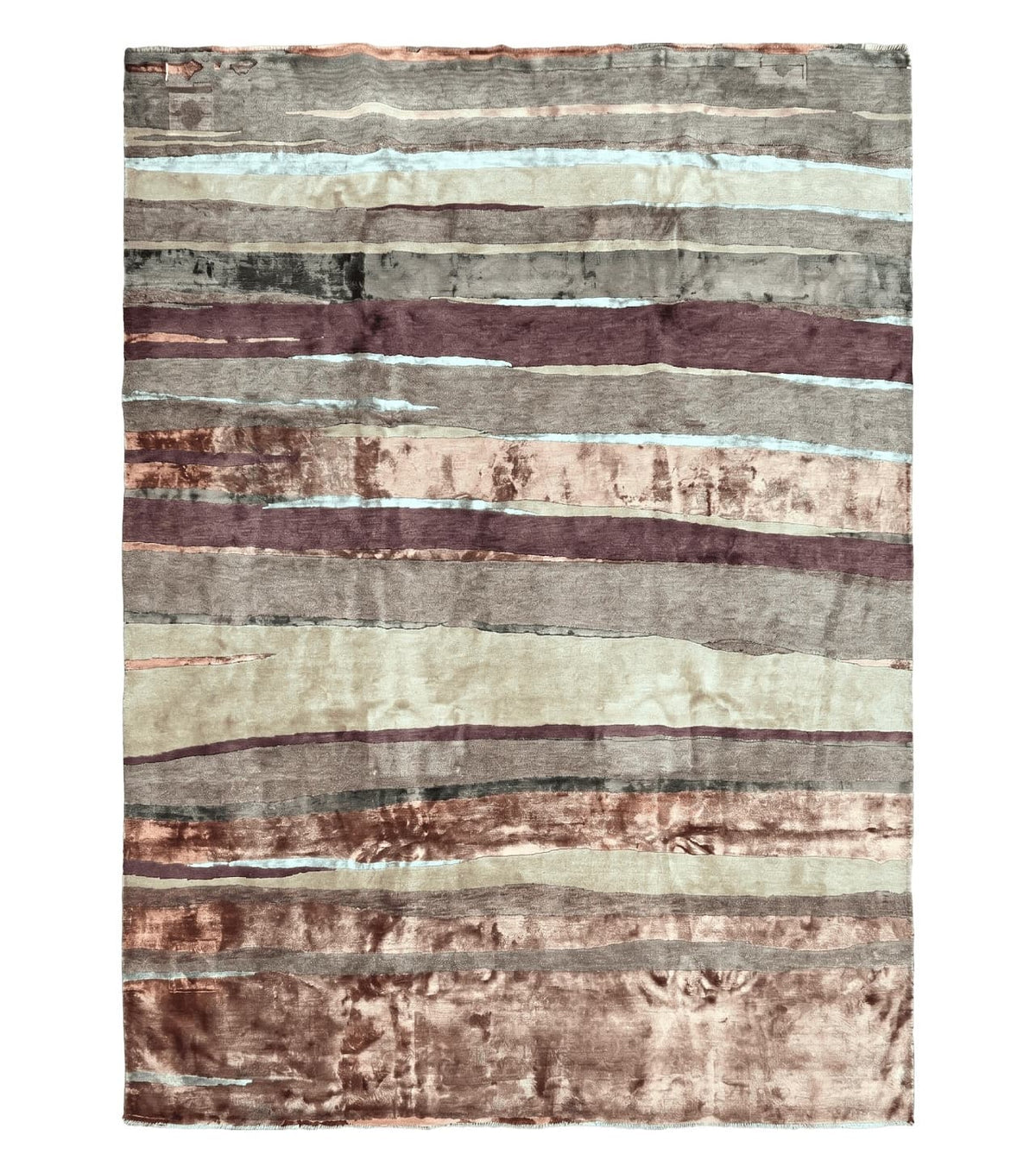 Modern Tibetan Rug 8x11 Nepali Carpet, Shiny Velvely Soft Wool and Silk, Contemporary Hand Knotted Rug, Striped Design, Wool Area Rug 8 x 11 - Jewel Rugs