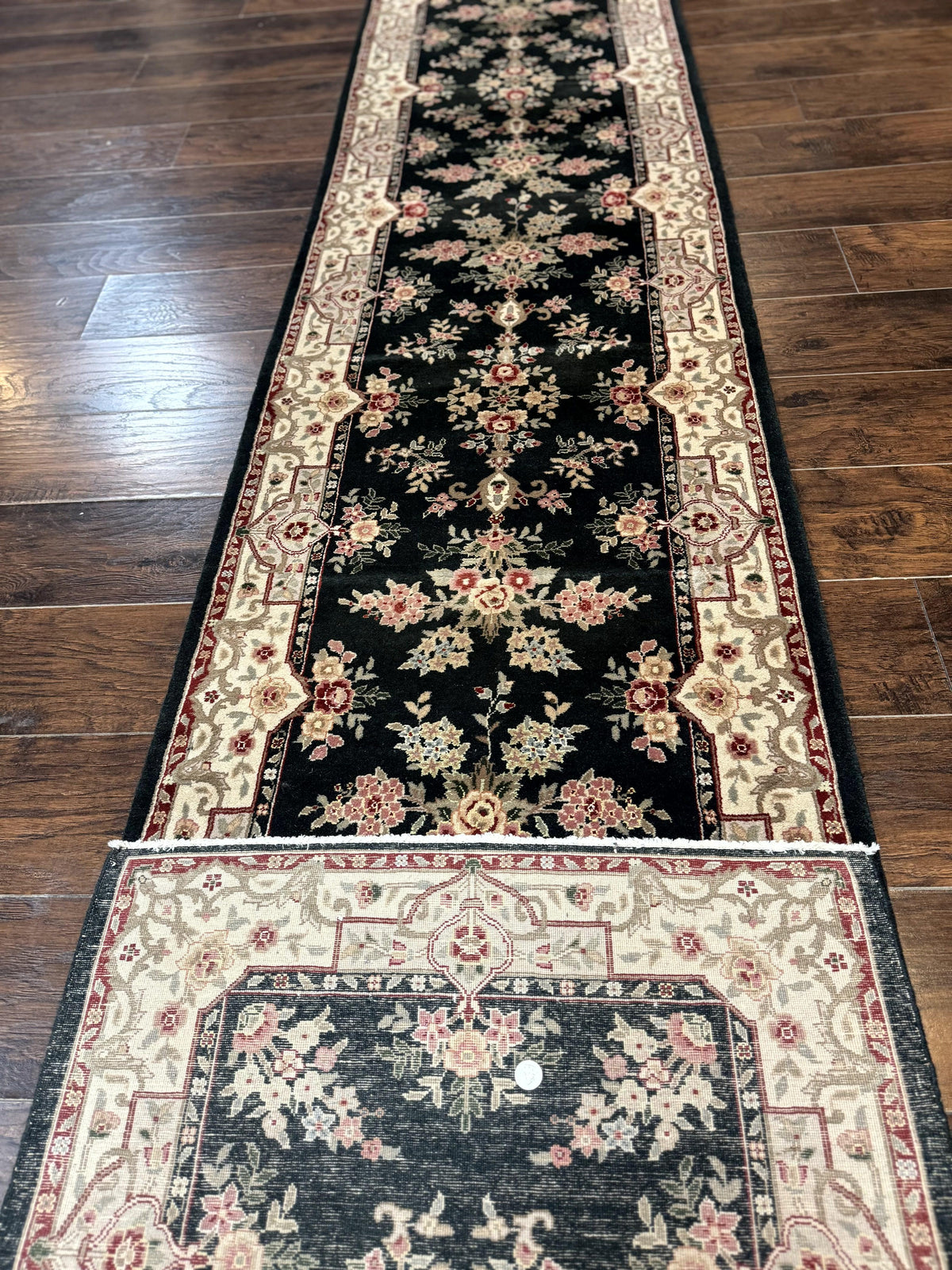 Long Pak Persian Runner Rug 2.7 x 21, Floral Allover, Dark Green and Beige, Handmade Wool Runner Rug, 21ft Runner for Hallway - Jewel Rugs, view 11