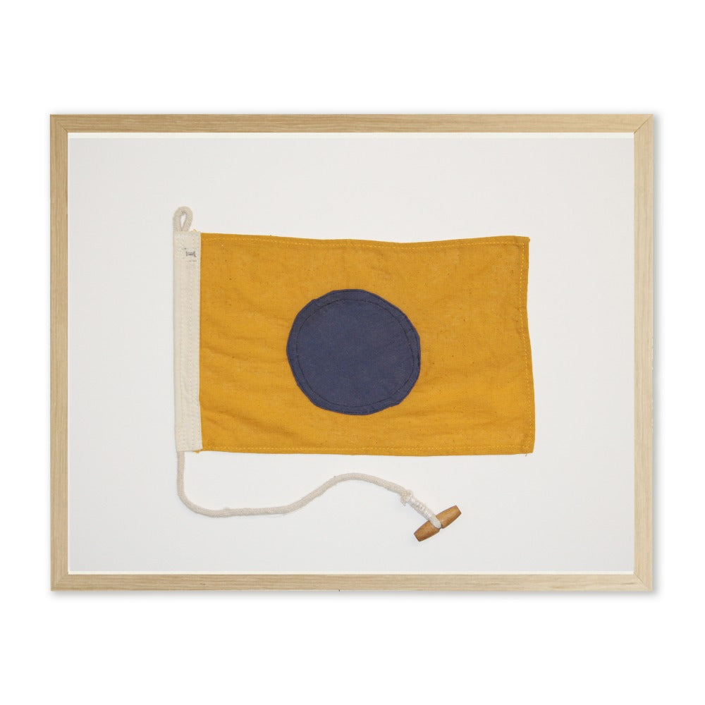 Yellow and Navy Flag in Natural Wooden Frame - Antique Curiosities