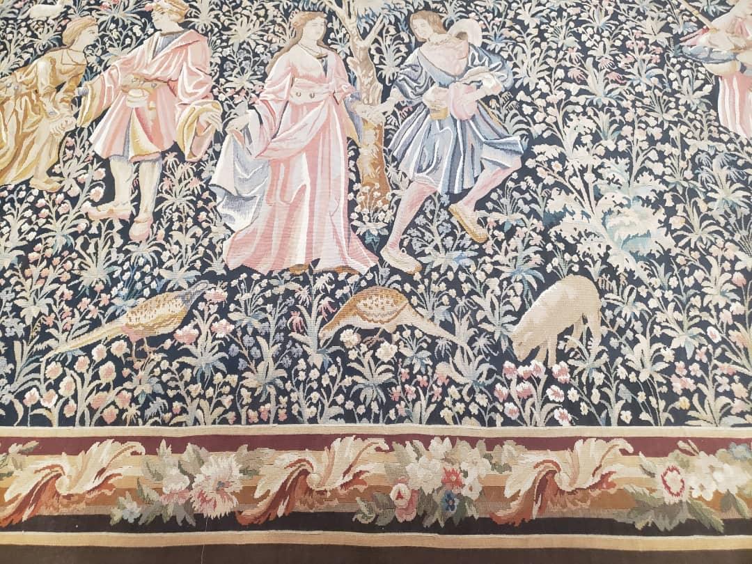 Vintage European Tapestry 5.4 x 7.11, Antique Style European Wall Hanging, Aubusson Weave Handmade Tapestry, Courtship Dating Scene, Animals - Jewel Rugs, view 8