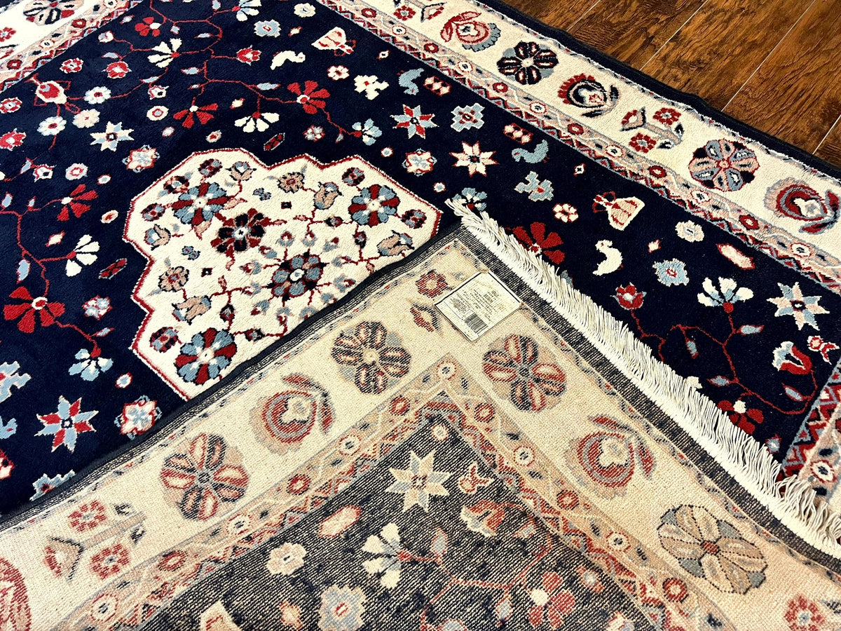 Belgium Power Loomed Rug 5.6 x 7, Navy Blue and Ivory, Heriz Pattern, Vintage Oriental Carpet - Jewel Rugs, view 11
