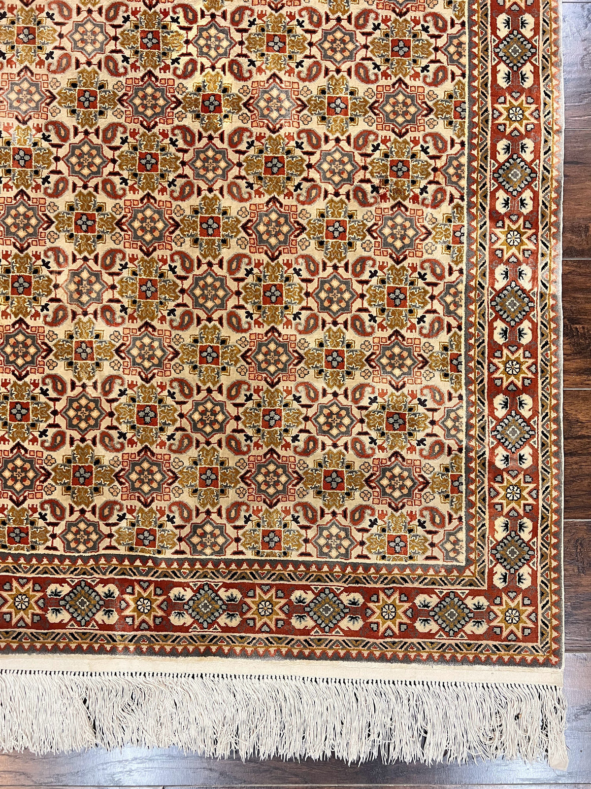 Turkish Kayseri Silk Rug 4x6, Hand Knotted Handmade Vintage Allover Pattern, Fine Silk Oriental Carpet 4 x 6 ft, Traditional Rug, Cream - Jewel Rugs, view 9