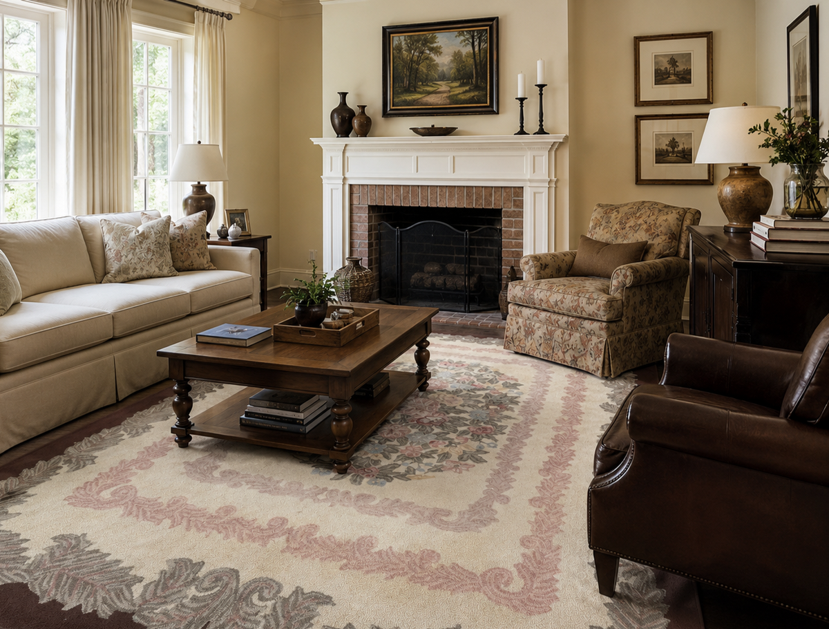 American Hand Hooked Rug 9x12, Vintage Aubusson Carpet, Wool - Jewel Rugs, view 2
