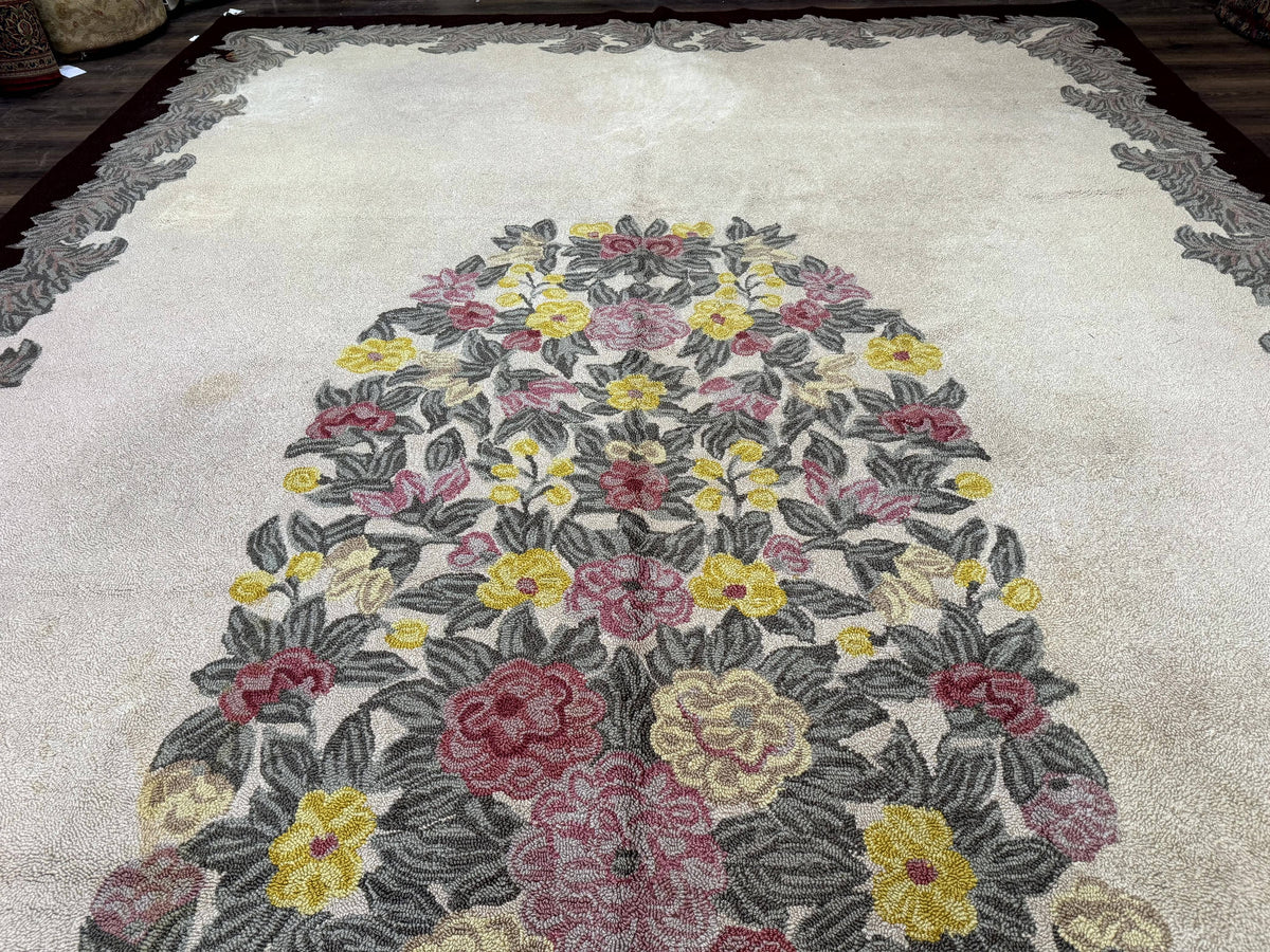 Palace Size American Hooked Rug 11x20 Aubusson Style Ivory - Jewel Rugs, view 4