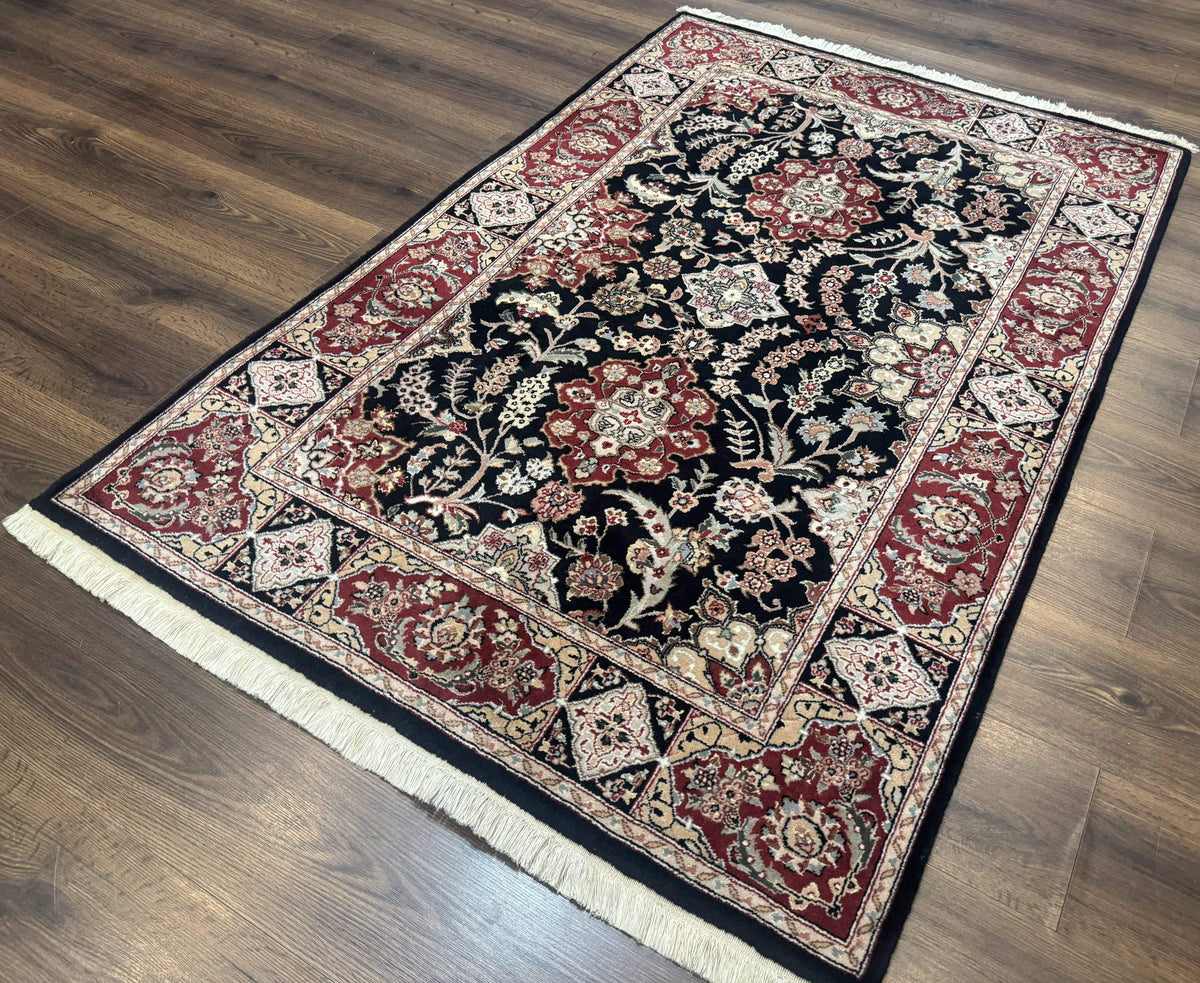 Pak Persian Rug 4x6, Black and Burgundy, Floral Allover, Wool and Silk - Jewel Rugs, view 3