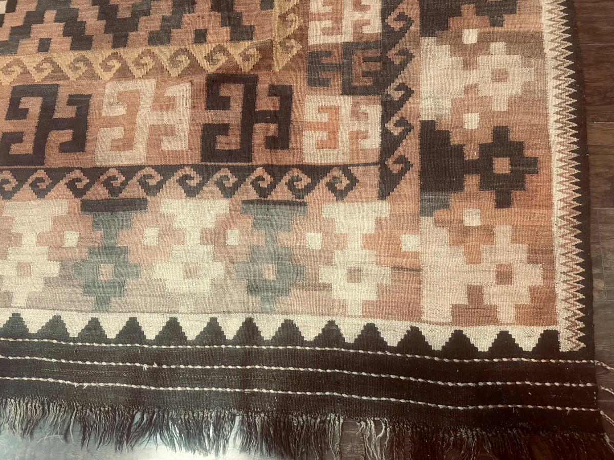 Antique Persian Tribal Kilim Rug 9x12, Zig Zag Pattern Kilim, Zarand Rug, Wool, Earth Tone Colors - Jewel Rugs, view 10