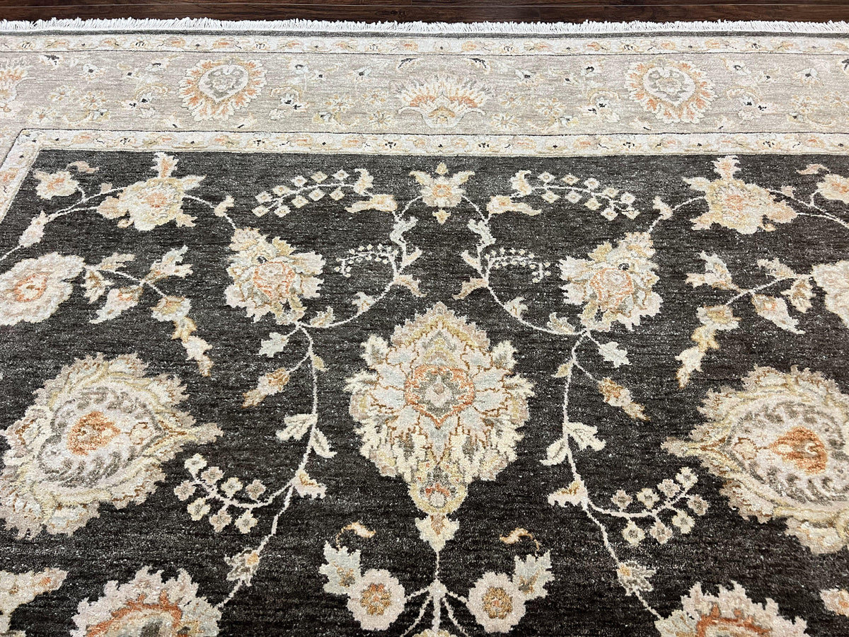 Indo Persian Rug 9x12, Sultanabad Indian Carpet, Dark Brown, Hand Knotted Vintage Wool Rug - Jewel Rugs, view 4