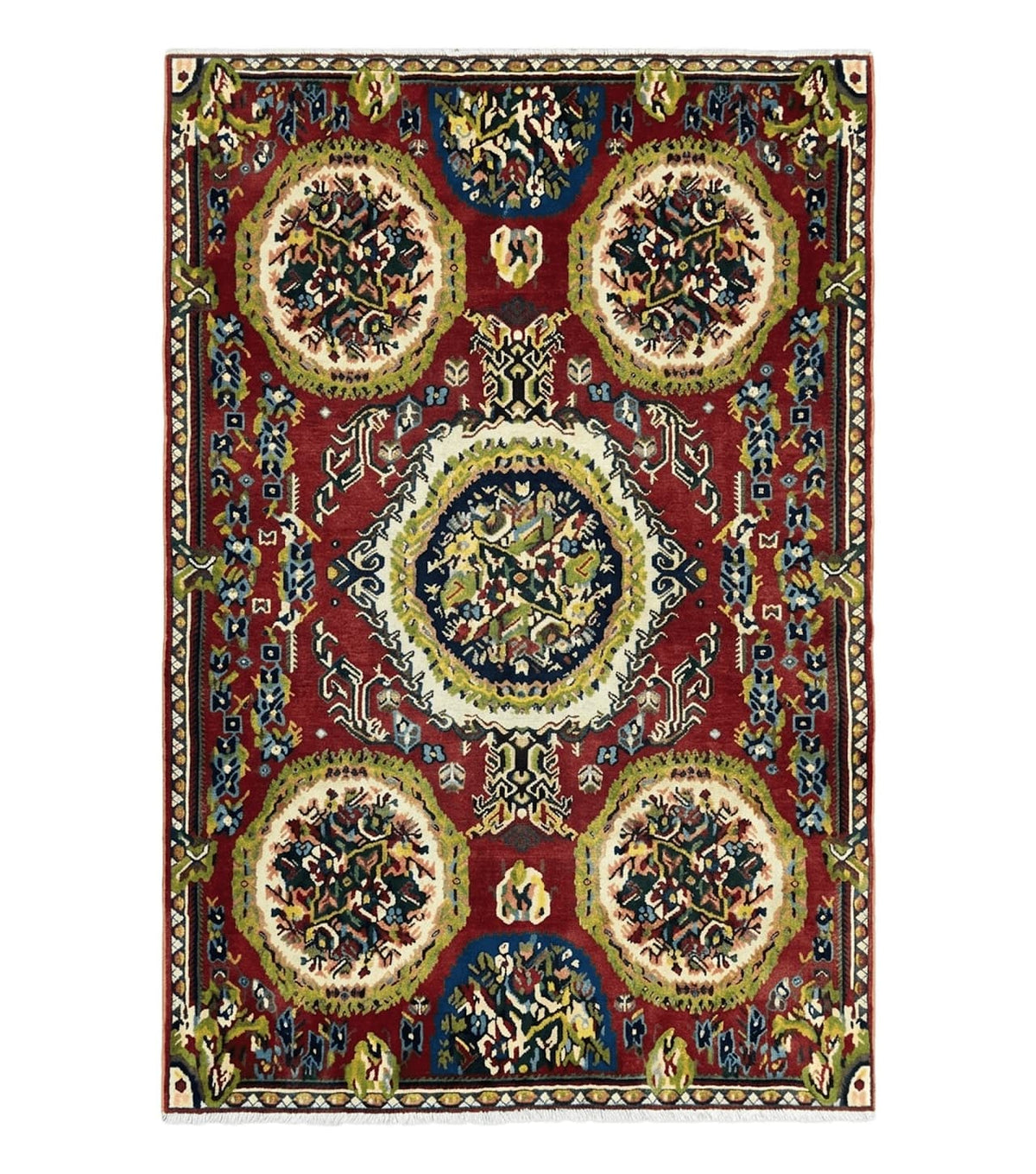 Persian Bakhtiari Rug 5x8, Wool Hand Knotted Antique Carpet, Red, Floral Oriental Rug, 5 x 8 Medium Sized Rug - Jewel Rugs