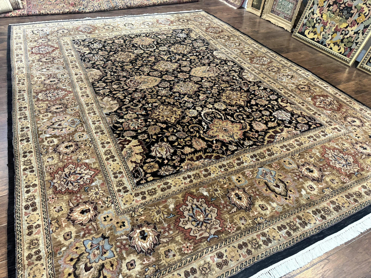 Indo Persian Rug 9x12, Floral Allover, Midnight Blue, Handmade Vintage Wool Oriental Carpet - Jewel Rugs, view 13