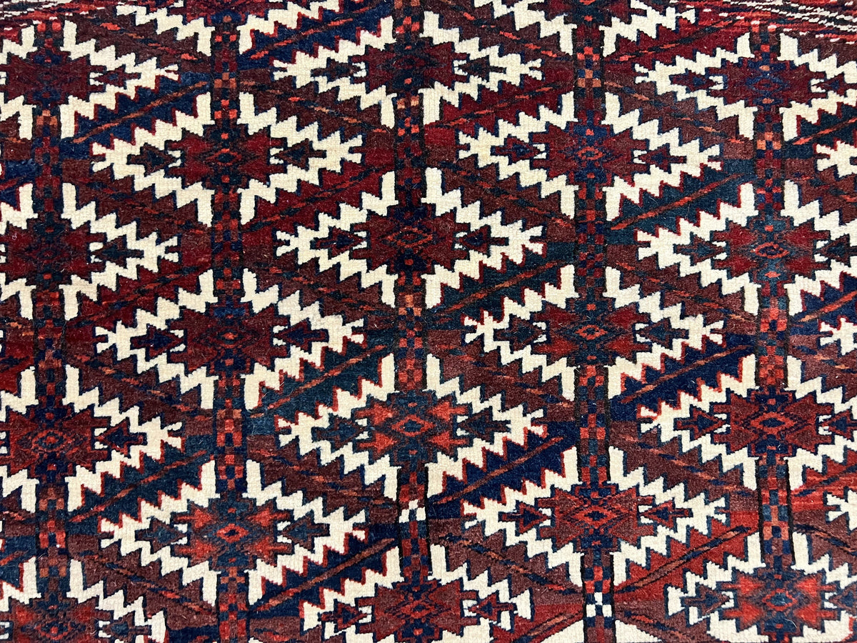 Antique Turkoman Camel Trapping, Turkoman Asmalyk, Red Black Ivory, Handmade, Hand Knotted Tribal Collectible Rug, Rare - Jewel Rugs, view 4