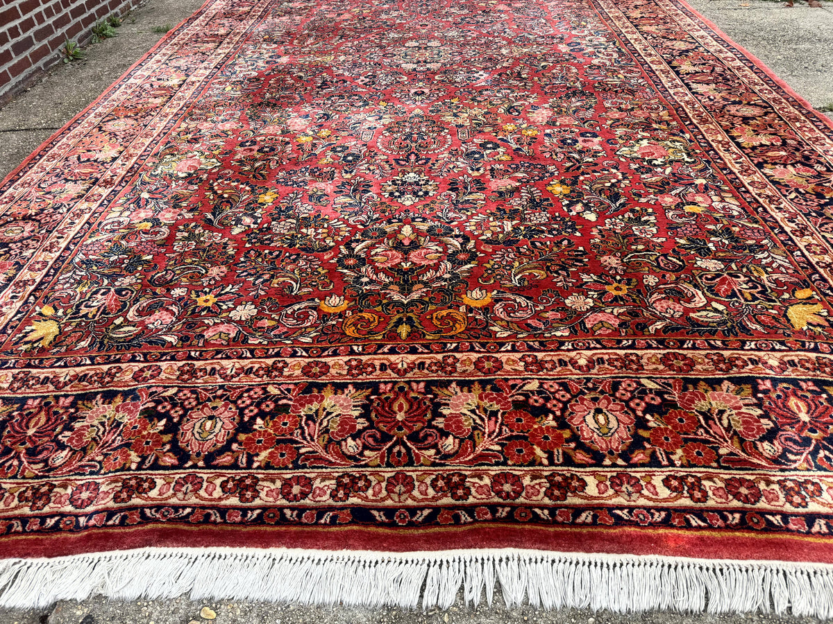 Large Antique Persian Sarouk Rug 11x18, Red, Floral Allover, Palace Size Wool Handmade Carpet - Jewel Rugs, view 5