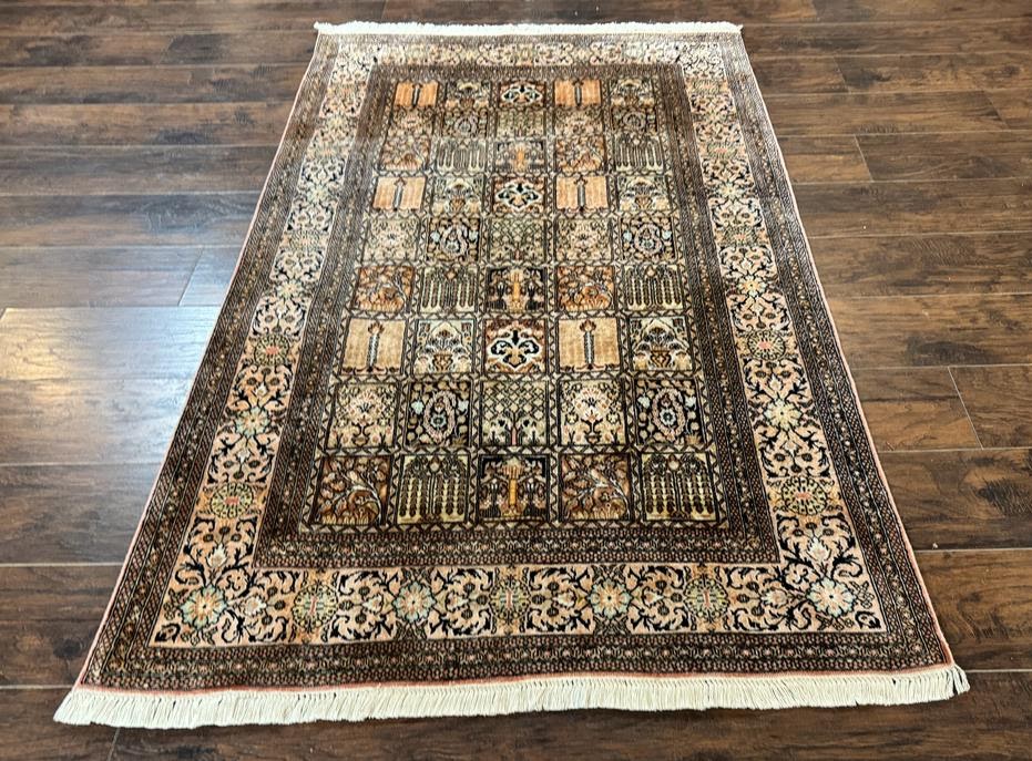 Indian Kashmiri Silk Rug 4x6, Panel Design, Multicolor, Fine - Jewel Rugs, view 2