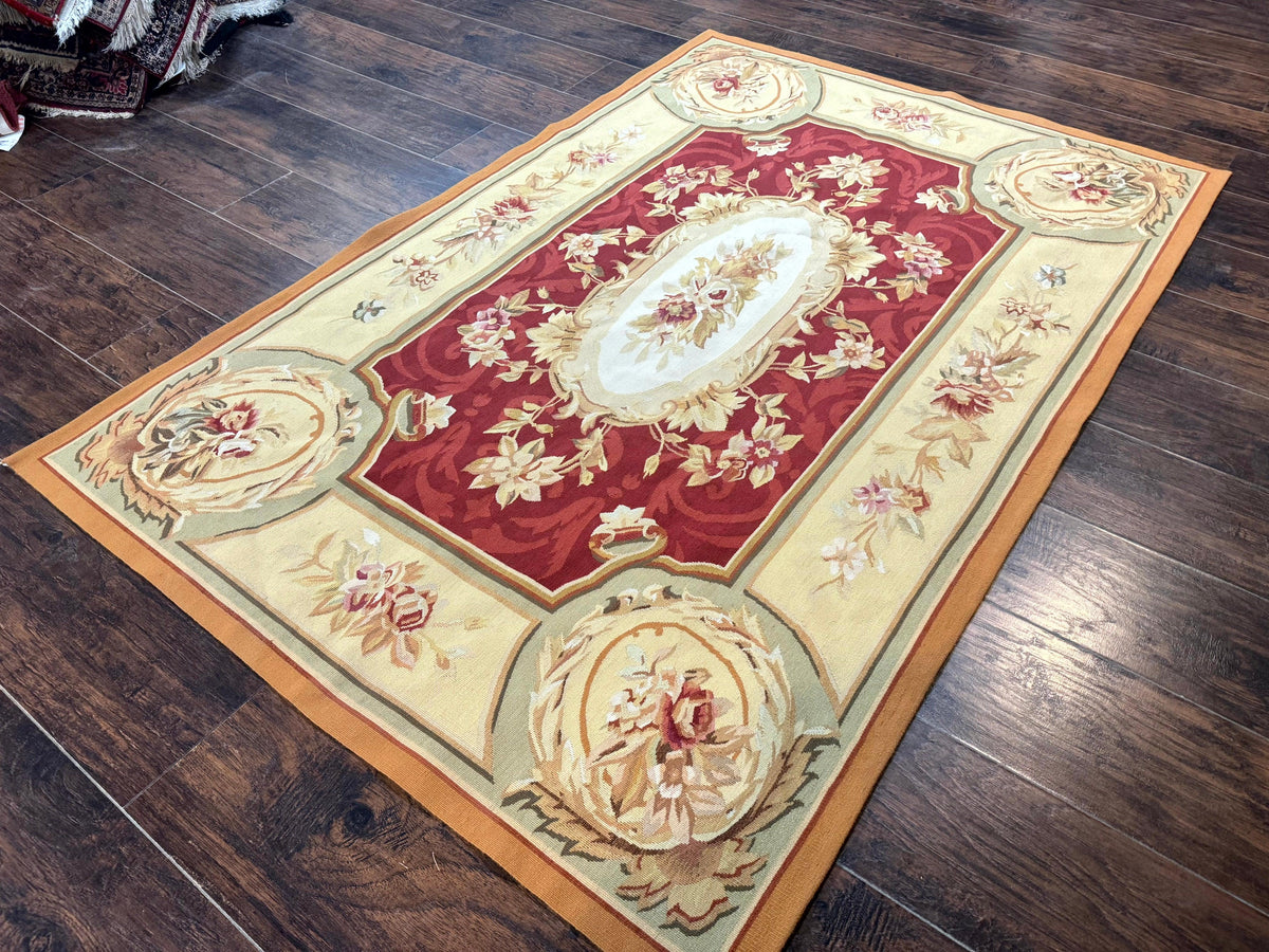 Aubusson Rug 4x6, Red, Floral, European Design, Vintage, Wool - Jewel Rugs, view 3
