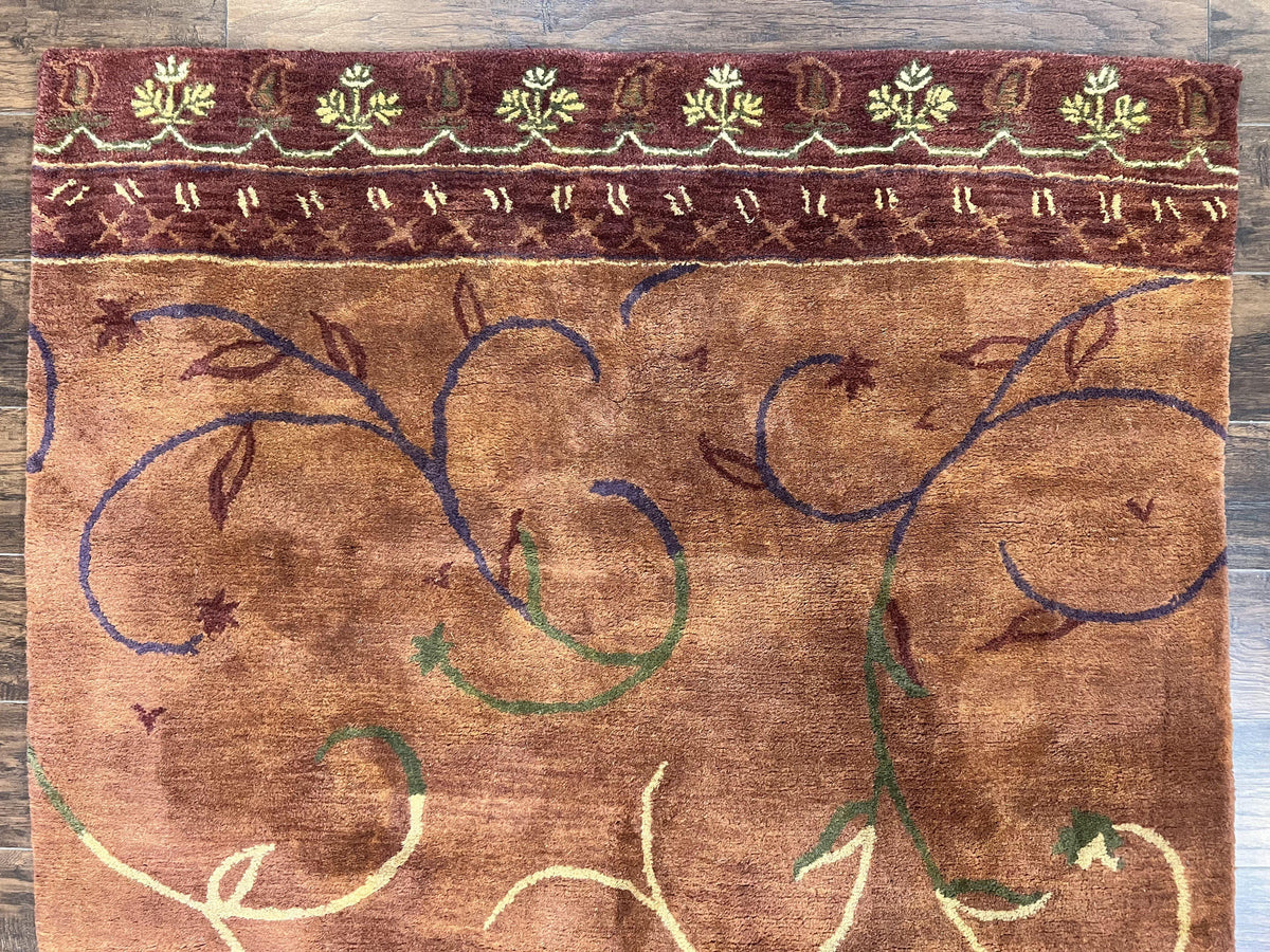 Pottery Barn Rug 5x8, Vintage Hand Tufted Carpet, Wool and Silk, Rust & Maroon - Jewel Rugs, view 4