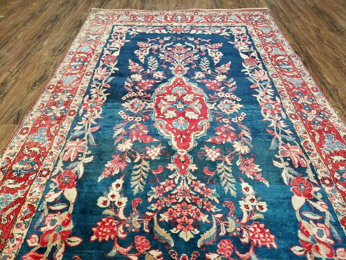 4' X 7' Vintage Handmade Turkish Wool Rug Flowers Birds Tree Of Life Blue Red - Jewel Rugs, view 12