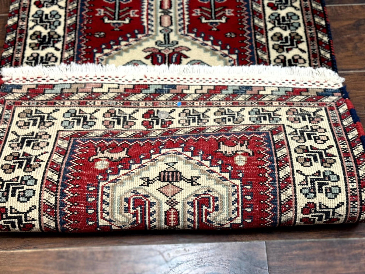 Indo Persian Runner Rug 2.6 x 12, Heriz Geometric Caucasian Design, Animal Pictorials, Tribal Runner Rug, Vintage Handmade Wool Red - Jewel Rugs, view 11