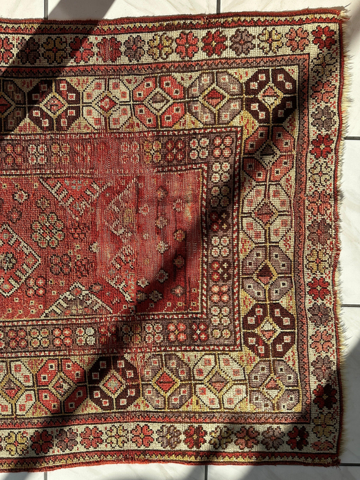 Antique Turkish Prayer Rug 4x6 | Red, Ivory & Brown | Hand-Knotted Wool - Rugistan, view 8