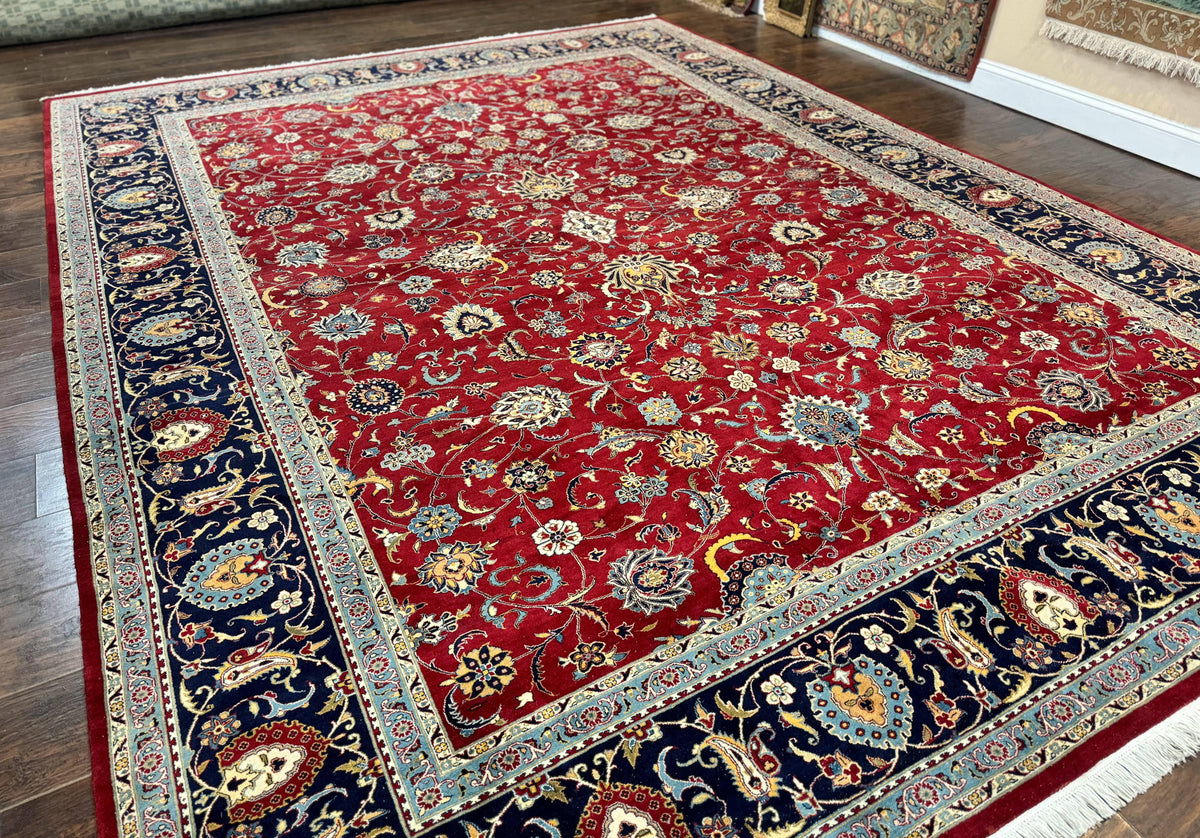 Pak Persian Rug 9x12, Red and Navy Blue, Floral Allover, Hand Knotted Vintage Wool Carpet, Fine 260 KPSI - Jewel Rugs, view 12