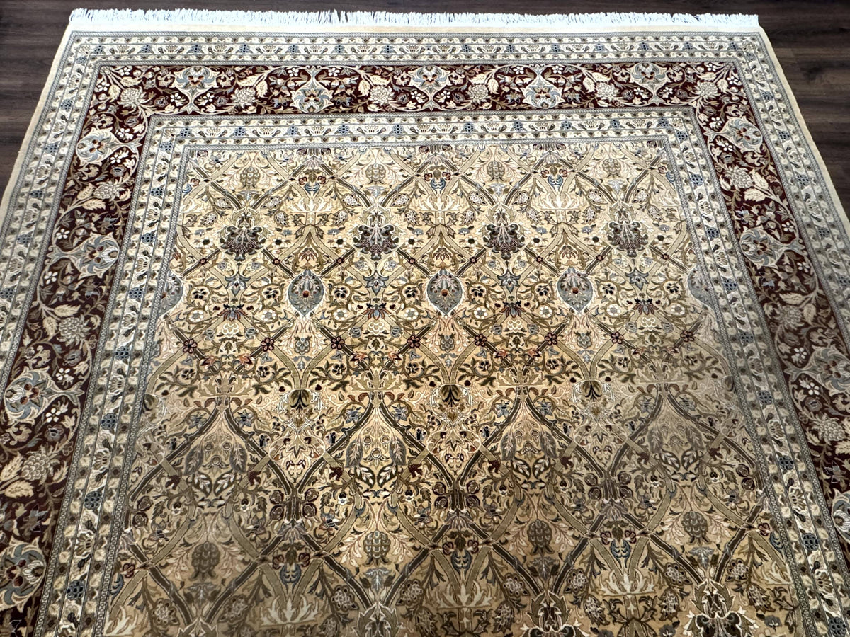Fine Pak Persian Rug 9x12, Gold and Wine Red, Panel Design, 330 KPSI - Jewel Rugs, view 3