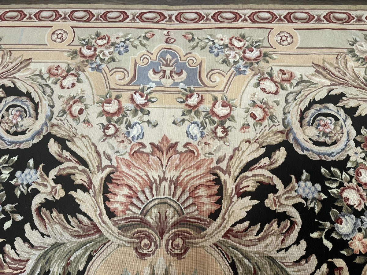 Wonderful Needlepoint Rug 10x14, Large Aubusson Carpet, Floral, Elegant, European Design - Jewel Rugs, view 4
