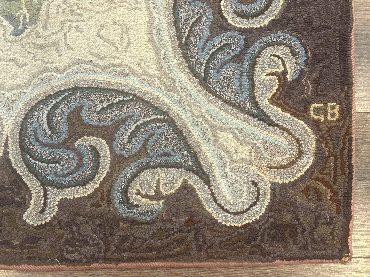 Antique American Hooked Rug 3 x 4.6, Vintage, Floral - Jewel Rugs, view 10