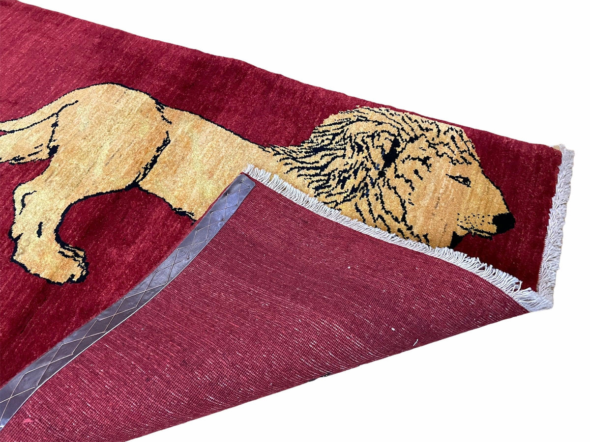 3 X 5 Handmade Hand-Knotted Quality Wool Rug Lion Red Veg Dyes Tribal Pictorial - Jewel Rugs, view 8