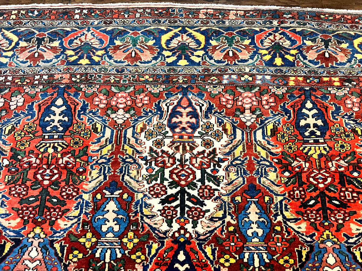Large Persian Bakhtiari Rug 10x14, Rare Perisan Tribal Rug, Red Blue Ivory Multicolor, Hand Knotted, Semi Antique Carpet - Jewel Rugs, view 4