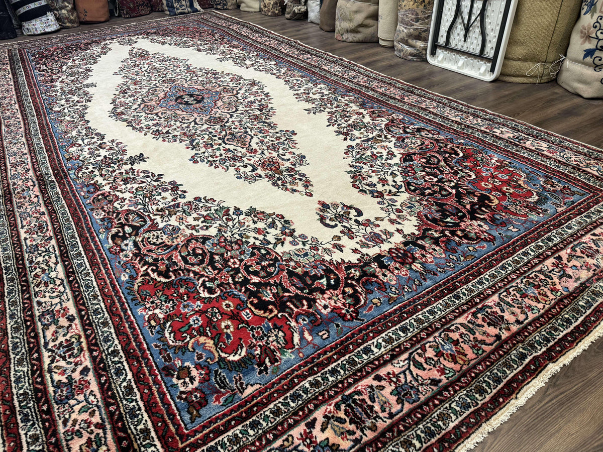 Palace Size Persian Rug 10 x 21 ft, Antique Hamadan Bibikabad Carpet, Handmade Antique Wool Oversized Rug, Ivory, Semi Open Field - Jewel Rugs, view 13
