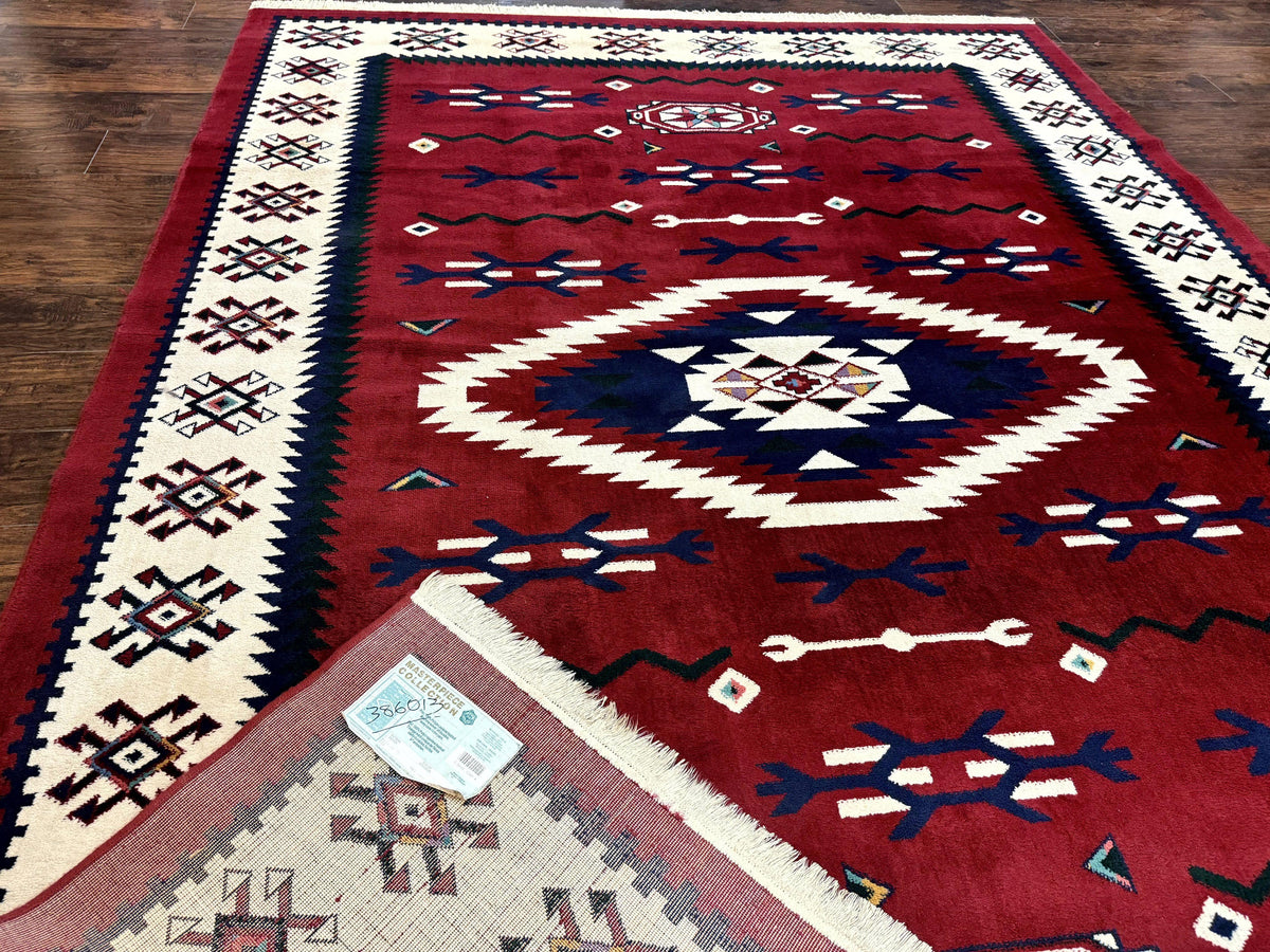 Belgium Power Loomed Rug 8x11, Navajo Native American Design, Dark Red and Ivory, Tribal Rug, Bohemian Carpet - Jewel Rugs, view 12
