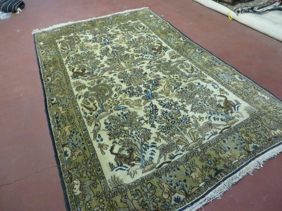 4' X 6 Handmade India Oriental Fine Pictorial Tree Of Life Wool Silk Rug Wow - Jewel Rugs, view 3