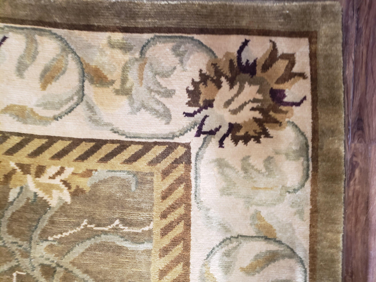 8x10 Tibetan Rug, Green & Beige Floral Rug, Large Handmade Wool Rug - Jewel Rugs, view 7