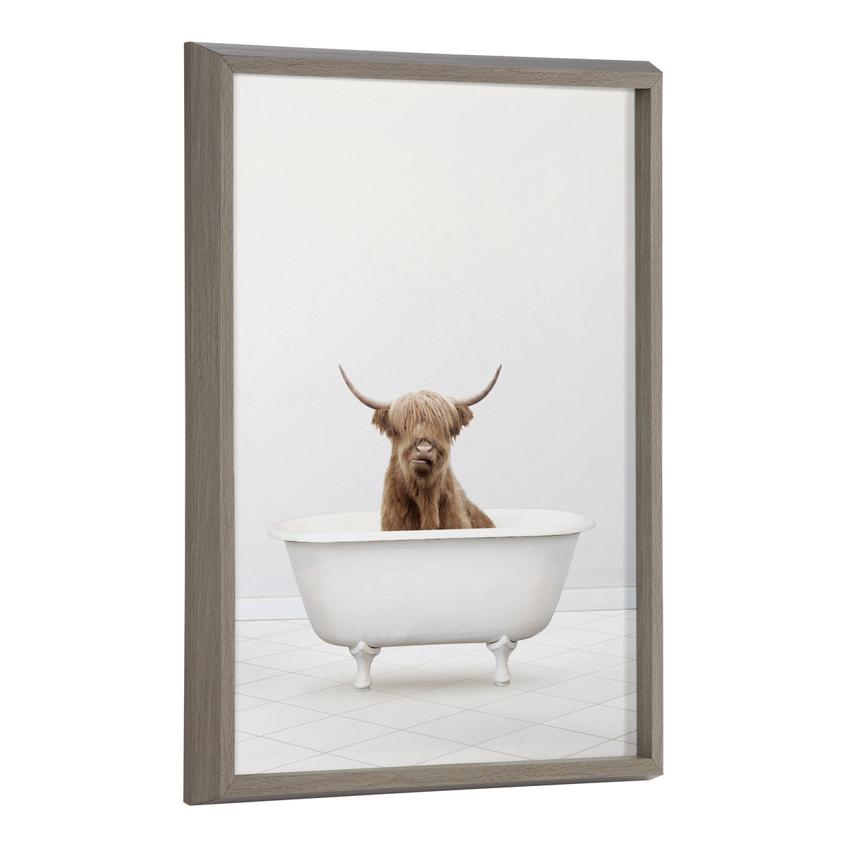Blake Highland Cow Solo Bathtub Framed Printed Glass by Amy Peterson Art Studio