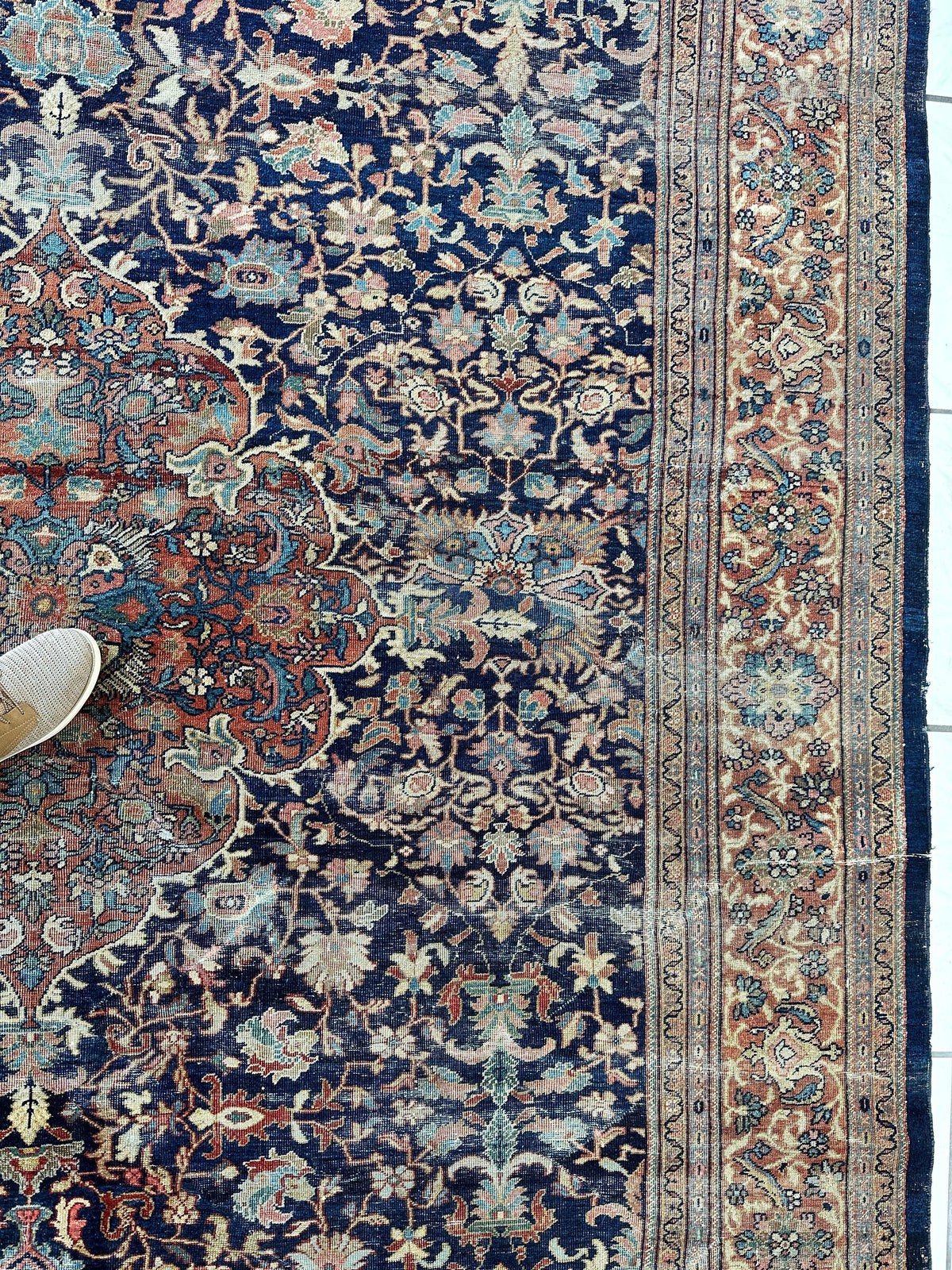 Antique Persian Mahal Rug 8x12 | Navy, Rust & Light Blue | Hand-Knotted Wool - Rugistan, view 12