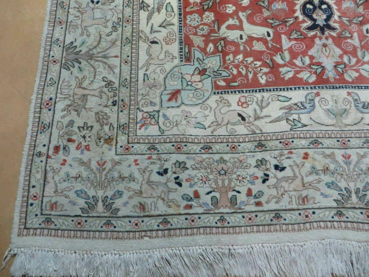 6' X 9' Vintage Handmade India Oriental Floral Wool Rug Hunting Bird Deer Nice - Jewel Rugs, view 9