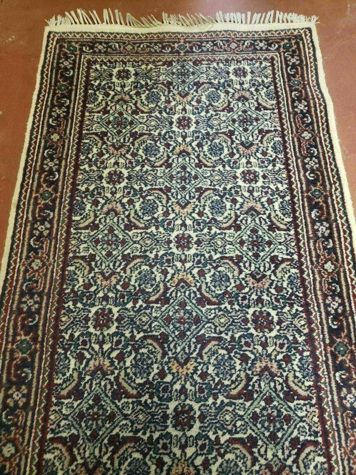 2' 9" X 20' Vintage Oriental India Floral Hand Made Wool Runner Rug Ivory Nice - Jewel Rugs, view 2