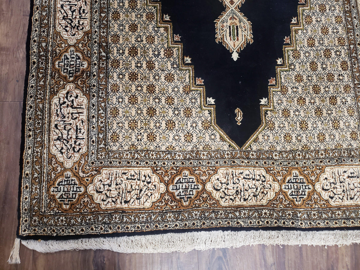 Persian Silk Qum Rug, Silk on Silk, Black Golden Brown and Beige, Hand-Knotted, 3'6" x 5' 5" - Jewel Rugs, view 8