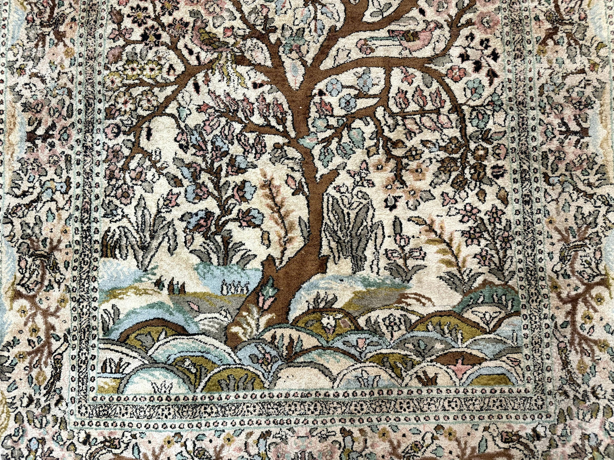 Indian Kashmiri Silk Rug 4x7, Tree of Life Design, Very Fine 380 KPSI, Birds - Jewel Rugs, view 5