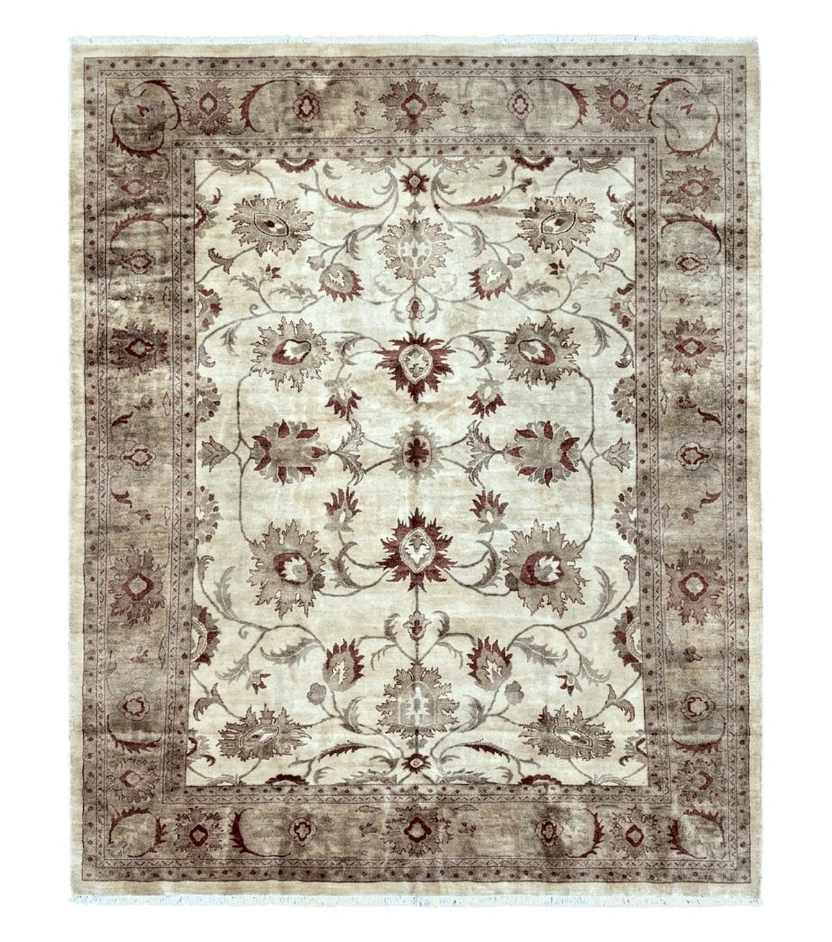 Large Peshawar Rug 11x14, Vintage Beige Chobi Carpet, Allover Floral Design, Hand Knotted, Wool, Room Sized Rug for Living Room Dining Room - Jewel Rugs