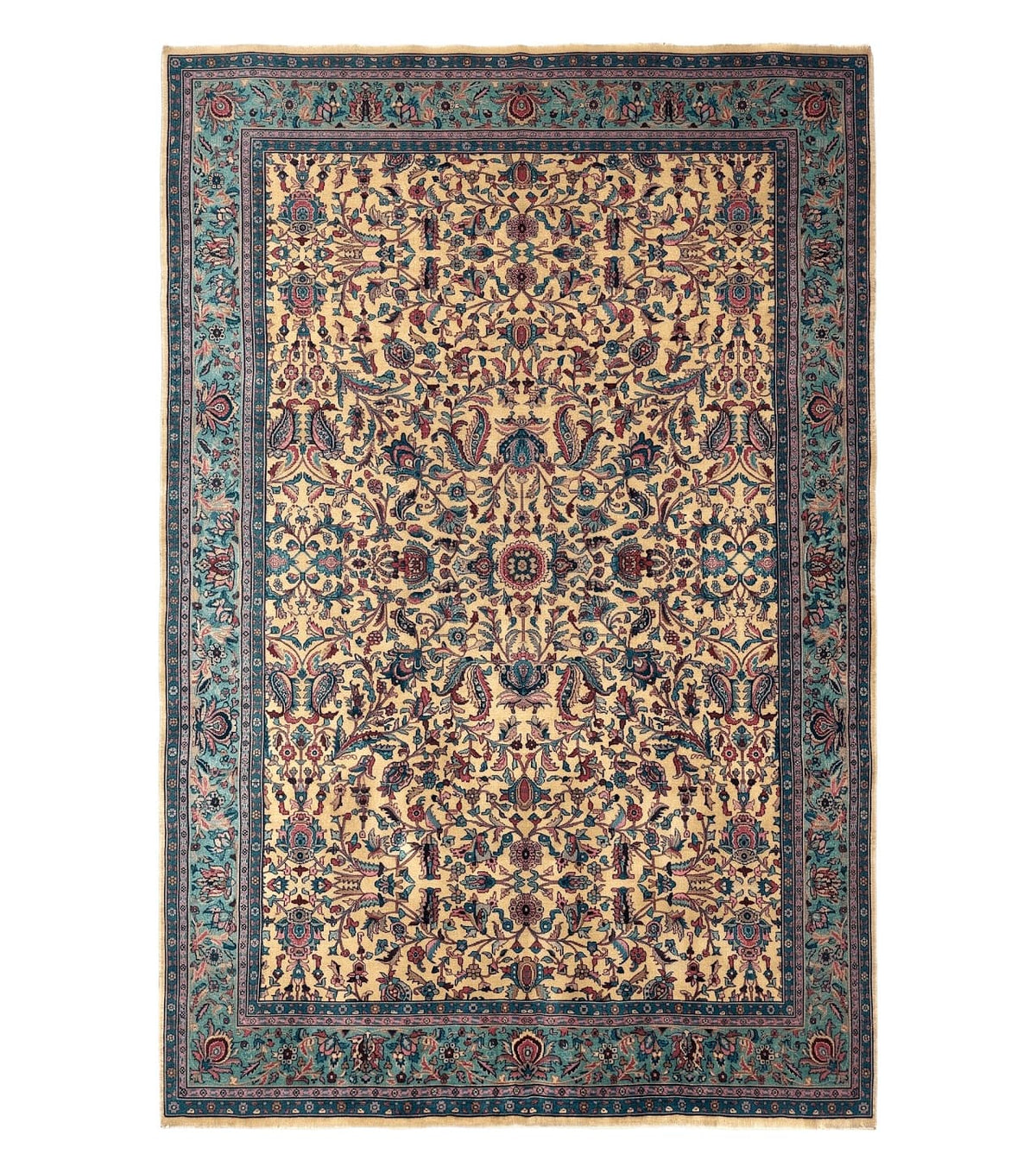Antique Persian Rug 10x15, Camel and Cyan, Allover Pattern, Rare, Samarkand Rug - Jewel Rugs