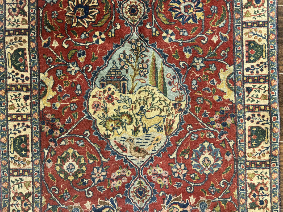 Small Persian Tabriz Rug 2.8 x 4.7, Red, Animal Pictorials, Semi Antique Vintage - Jewel Rugs, view 5